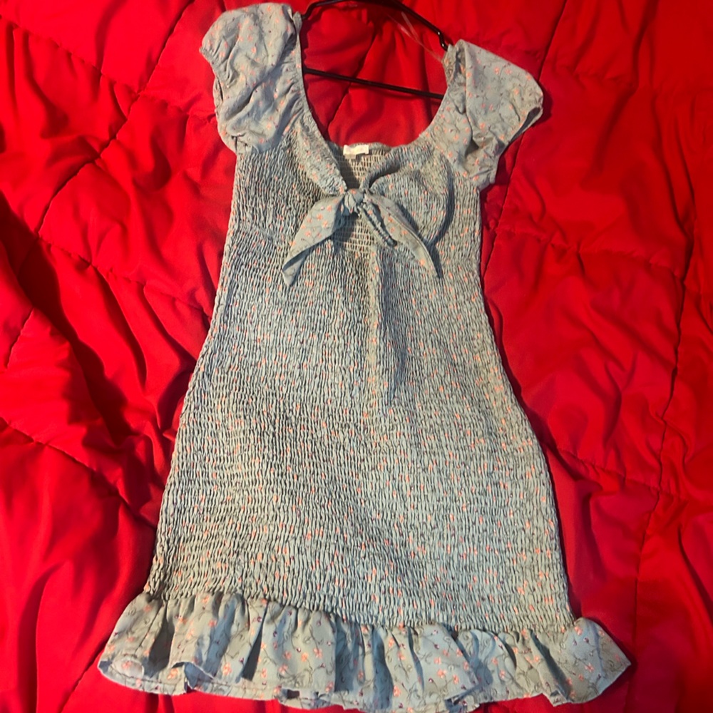 Blue tied top dress with Ruffle Trim